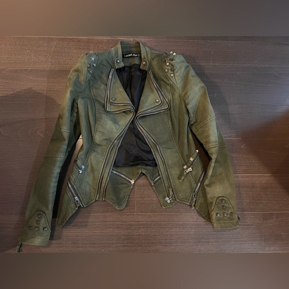 Army green Moto Jacket. - Picture 3 of 4